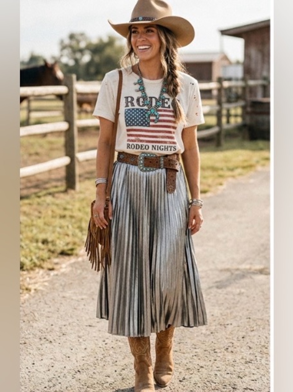 CMA FEST 👀! Western vibe-Allegra K Metallic Pleated Midi Skirt - NWOT-Medium